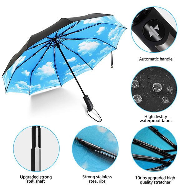 Double Layer Canopy Auto Open Close Compact Umbrella