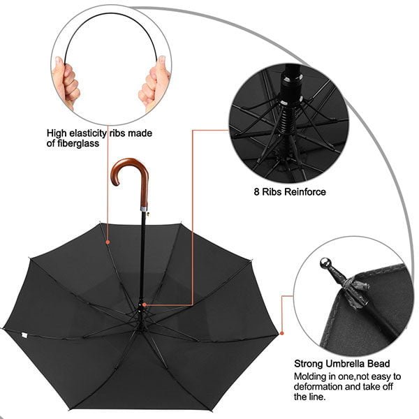 Reinforce Wooden Handle Umbrella Mens