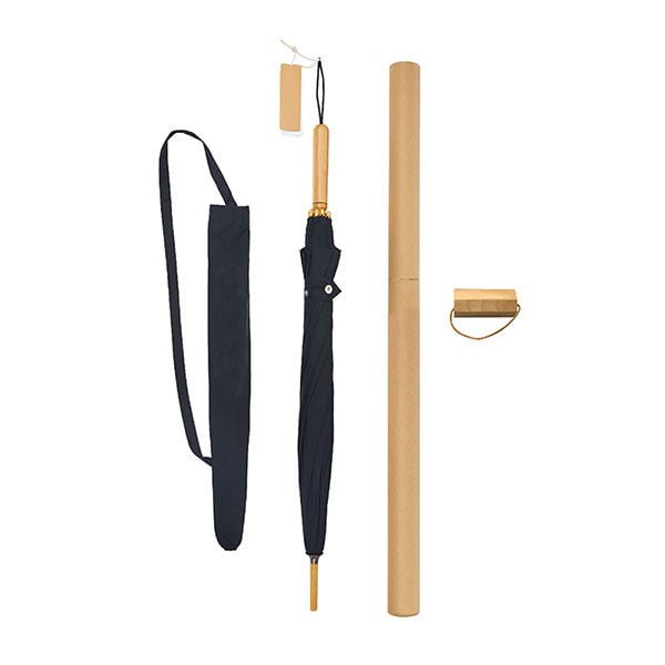 Bamboo Handle Umbrella with Black Canopy