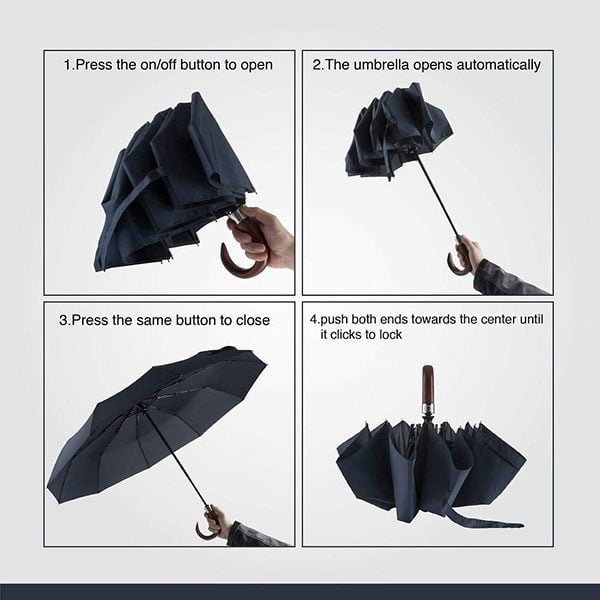 Easy Open Automatic Wooden Crook Handle Umbrella