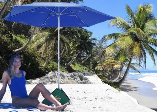 Branded beach umbrellas used for outdoor marketing and shade