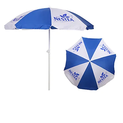Large custom logo beach umbrella for hospitality and promotional use