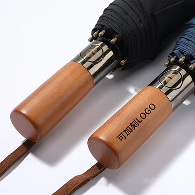Wooden umbrella handle customised with a brand logo