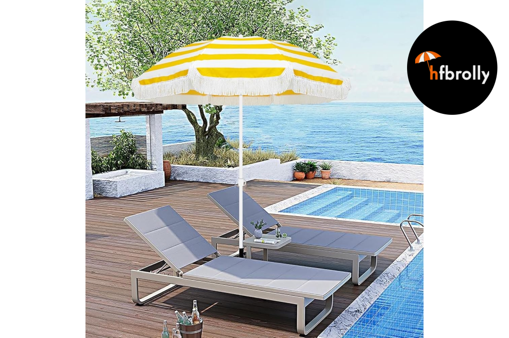 Tassel beach umbrella frame fabric and fringe specification details