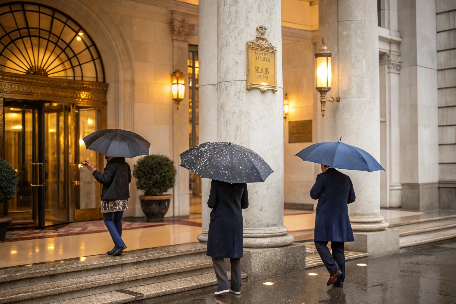 raining hotel umbrellas