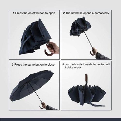 Soake Mens Auto Compact Umbrella with Crook Handle 