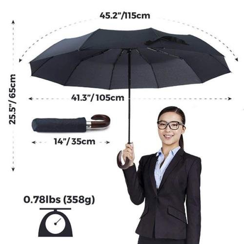 Automatic Wooden Crook Handle Umbrella Size